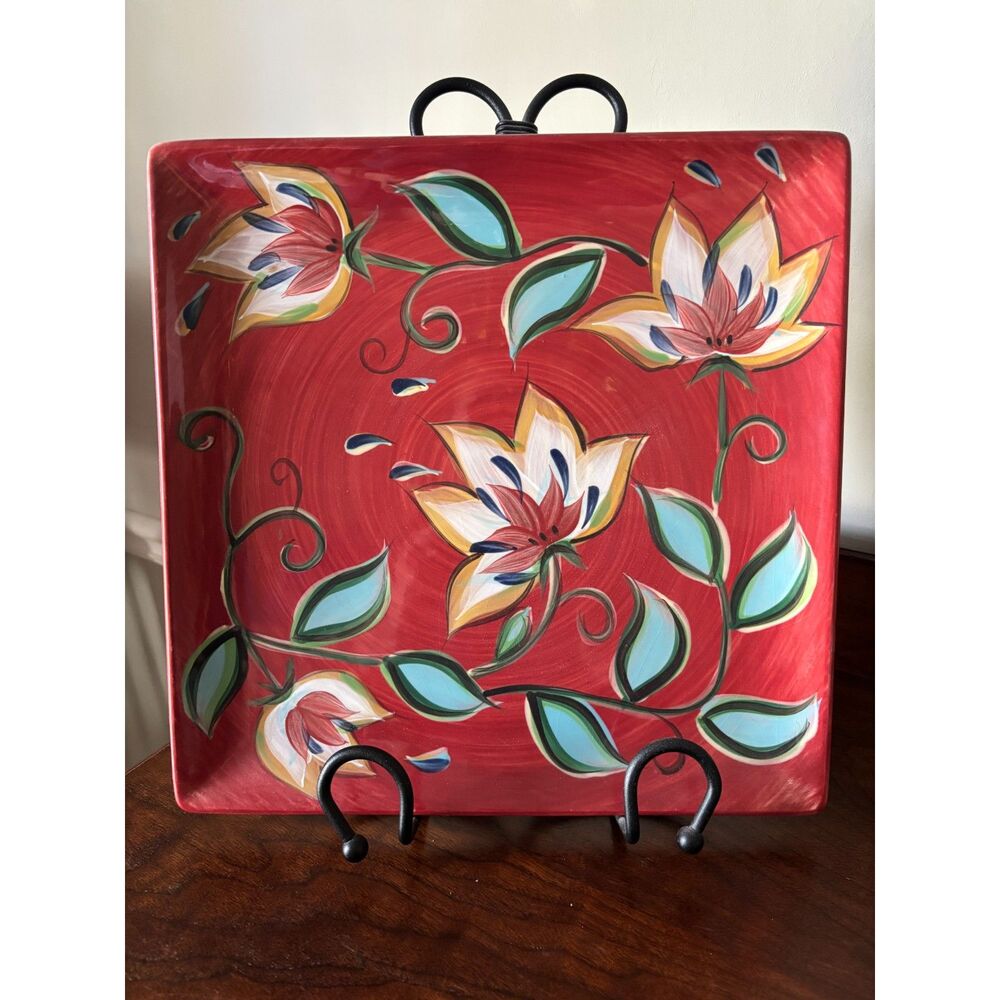 Gail Pittman Red Bountiful Platter Southern Living Home 13" Square Ceramic Plate